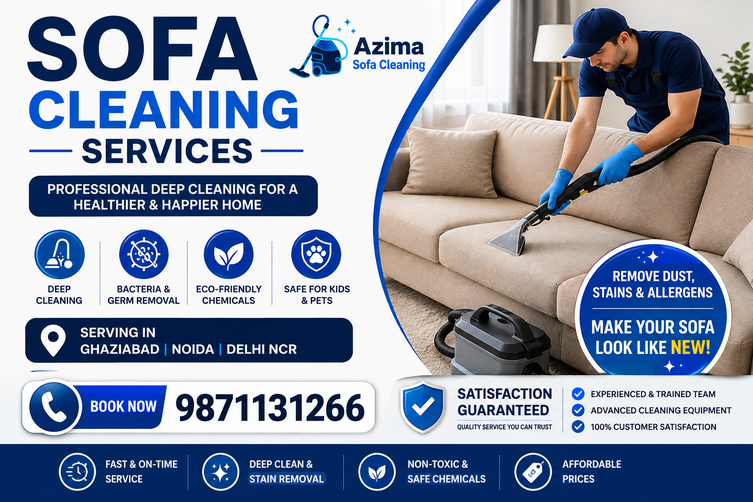 Best sofa Dry cleaning Price in meerut using vacuum machine removing dust, stains and bacteria from fabric sofa at home
